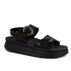 Fantasy Sandals Junia Black Leather Raffia moteriškos basutės